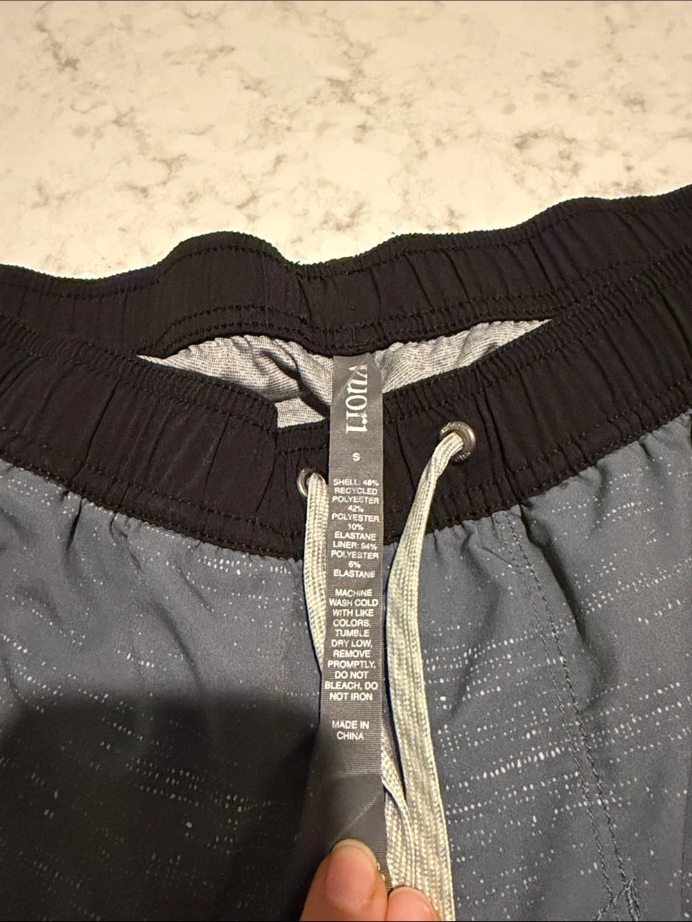 Vuori Men's Kore Shorts in Microdot Slate Blue with Black Waistband